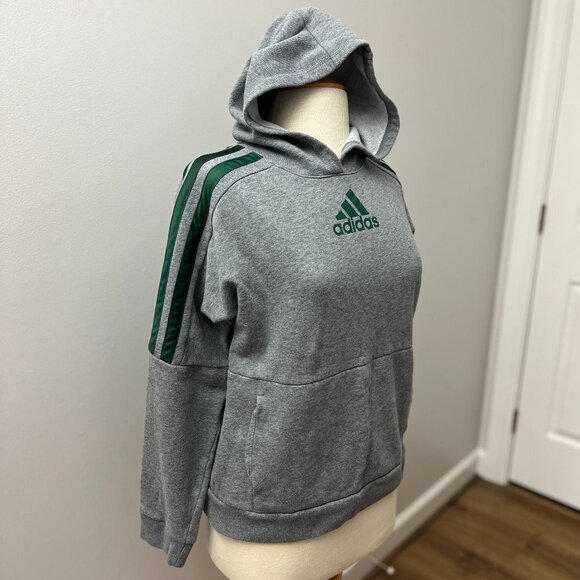 Adidas Kids Gray Green Striped Hoodie Sweatshirt Sz XL (18/20) - Picture 1 of 11